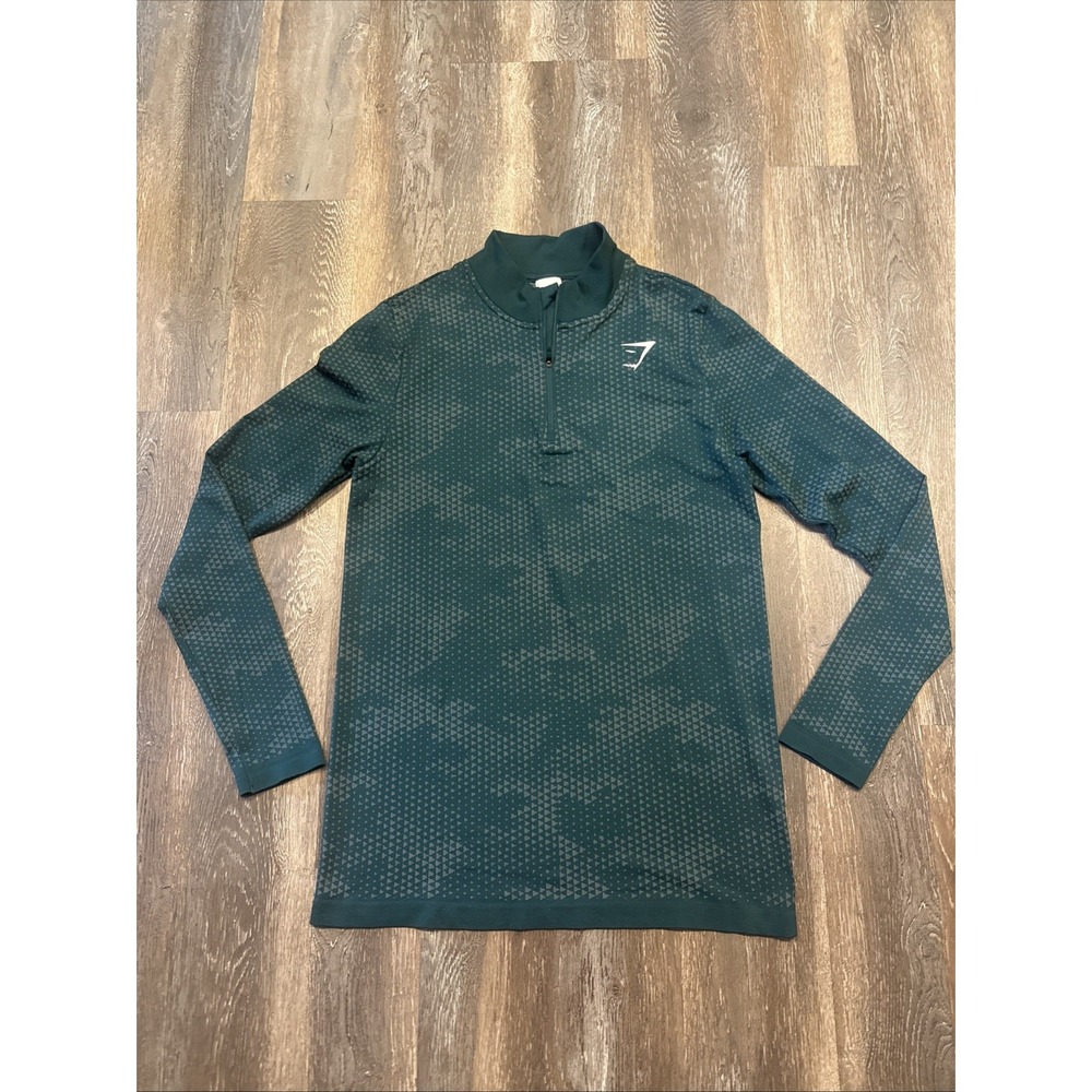 Gymshark Men's Small Sport Seamless 1/4 Zip Green Long Sleeve Training Shirt